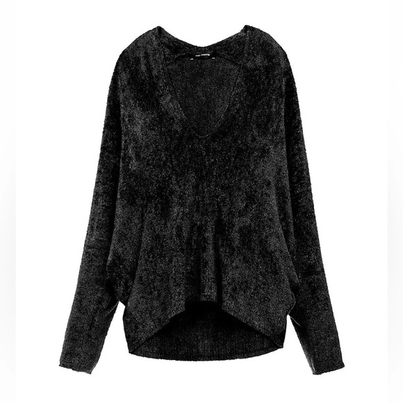 Cop Copine Paris Senegal Black Batwing sweater chenille fuzzy soft L - Picture 11 of 13